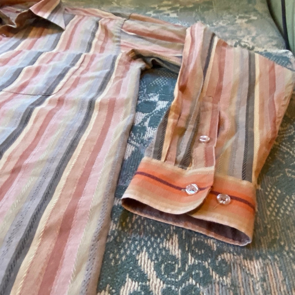 Vintage Sergio Louis Earth Tone Fall Striped Dress Shirt Size L Cotton Blend - Picture 3 of 11